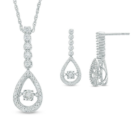 0.45 CT. T.w. Diamond Linear Teardrop Pendant and Drop Earrings Set in 10K White Gold