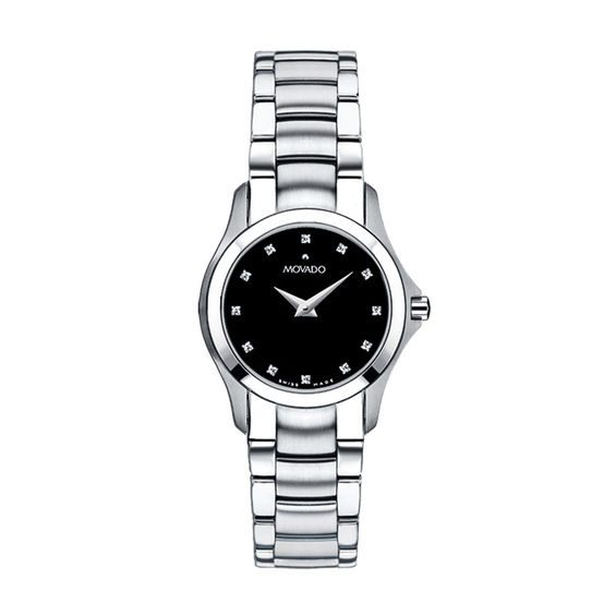 Ladies' Movado Masinoâ¢ Diamond Accent Watch with Black Dial (Model: 0606186)