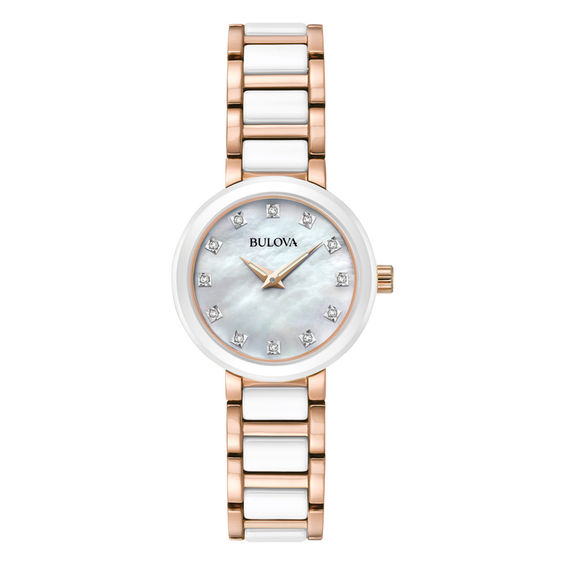 Ladies' Bulova Diamond Accent Two-Tone Watch with Mother-of-Pearl Dial (Model: 98P160)