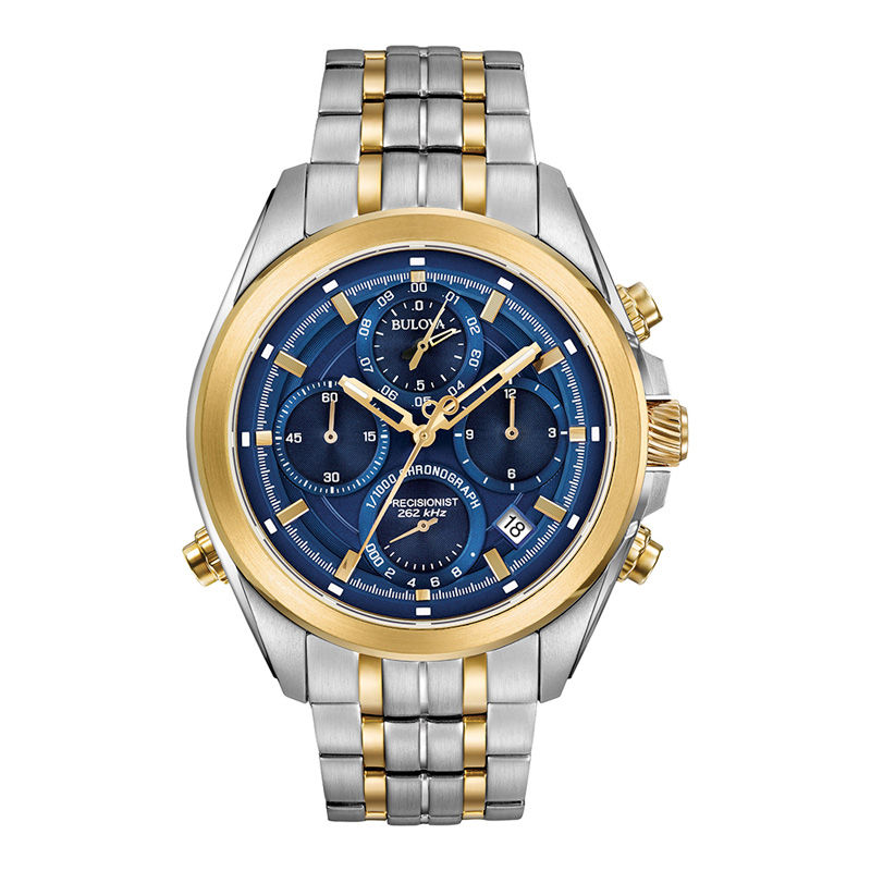 Men's Bulova Precisionist Chronograph Two-Tone Watch with Dark Blue Dial (Model: 98B276)