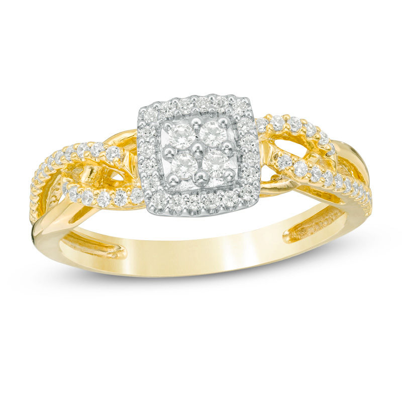 1/4 CT. T.W. Composite Diamond Cushion Frame Braided Promise Ring in 10K Gold