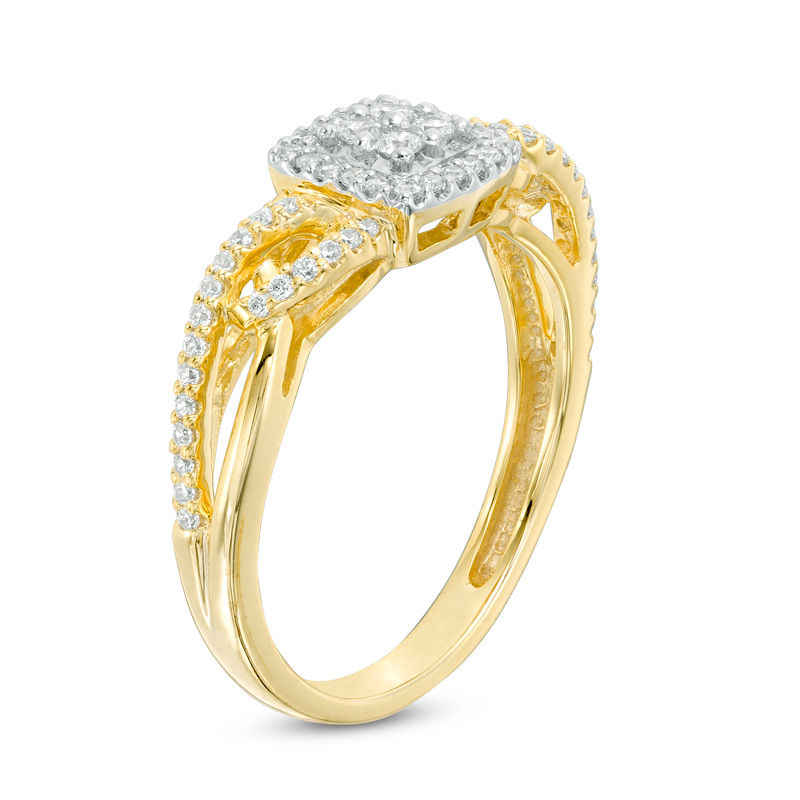 Main Image 2 of 1/4 CT. T.W. Composite Diamond Cushion Frame Braided Promise Ring in 10K Gold