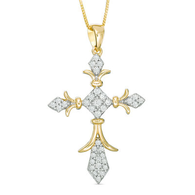 1/4 CT. T.W. Diamond Vintage-Style Cross Pendant in 10K Gold | Zales