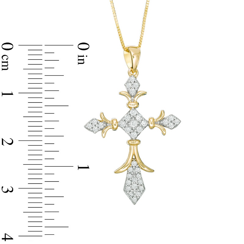 Main Image 2 of 1/3 CT. T.W. Square Multi-Diamond Vintage-Style Cross Pendant in 10K Gold