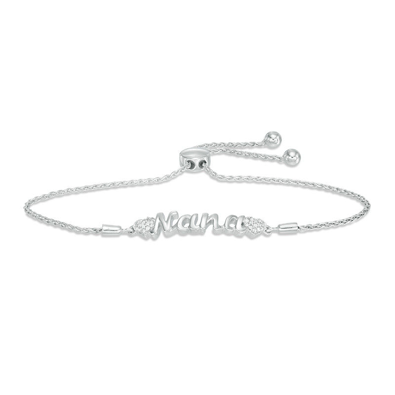 Diamond Accent "Nana" with Side Hearts Bolo Bracelet in Sterling Silver - 9.5"