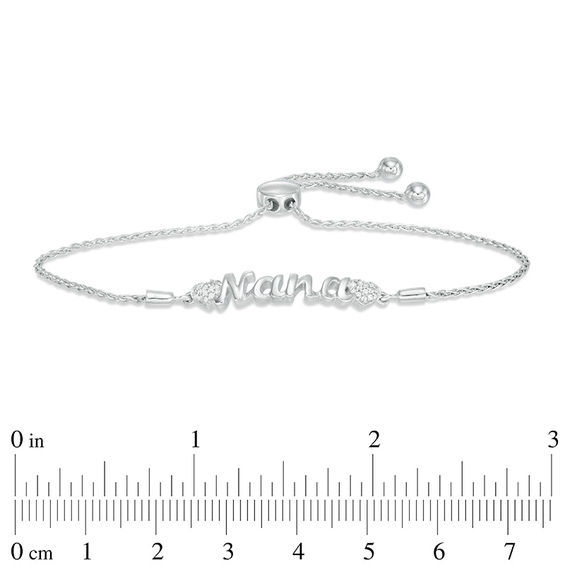 Diamond Accent "Nana" with Side Hearts Bolo Bracelet in Sterling Silver - 9.5"