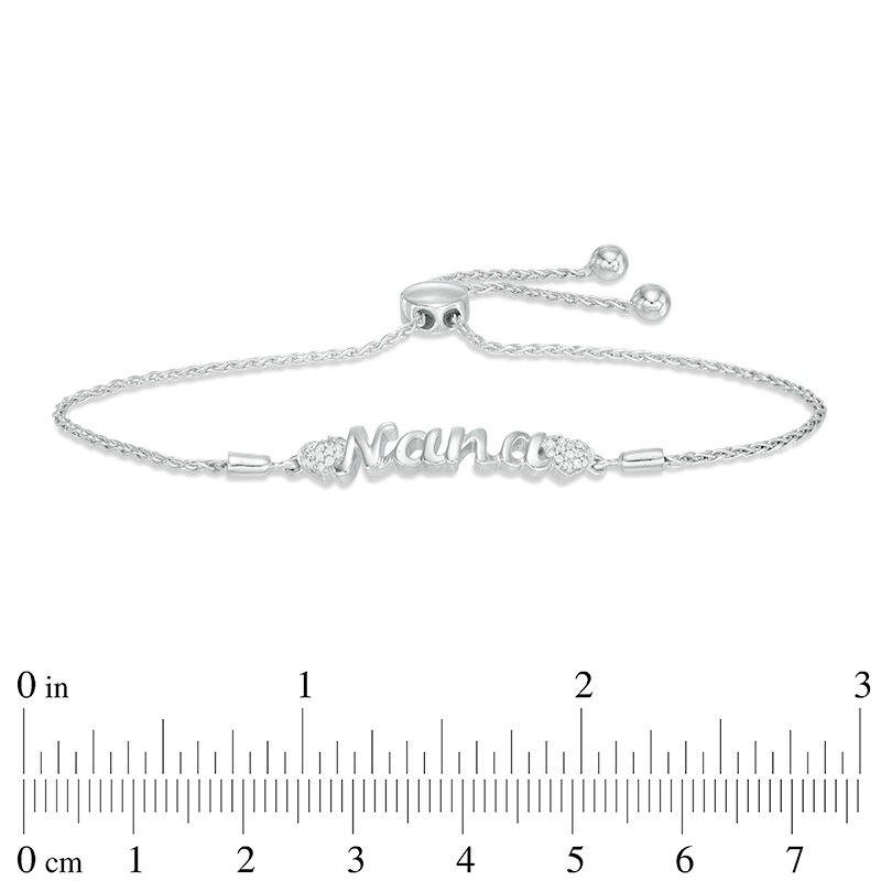 Main Image 2 of Diamond Accent "Nana" with Side Hearts Bolo Bracelet in Sterling Silver - 9.5"