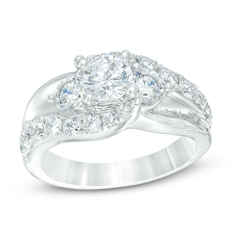 Main Image 1 of 2 CT. T.W. Diamond Past Present Future® Bypass Engagement Ring in 14K White Gold