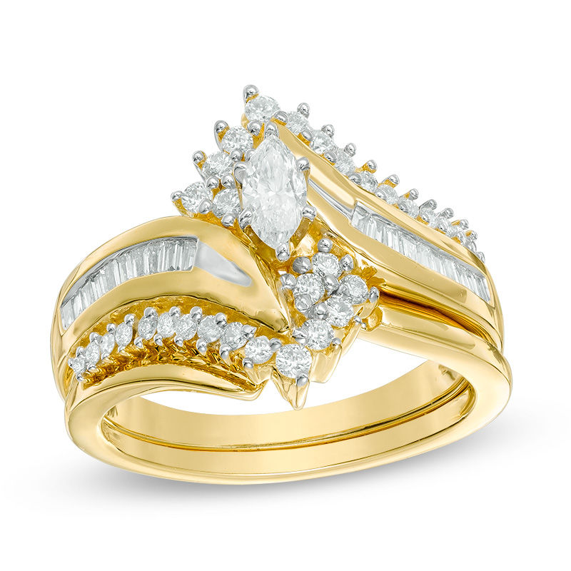 3/4 CT. T.W. Marquise Diamond Bypass Bridal Set in 14K Gold