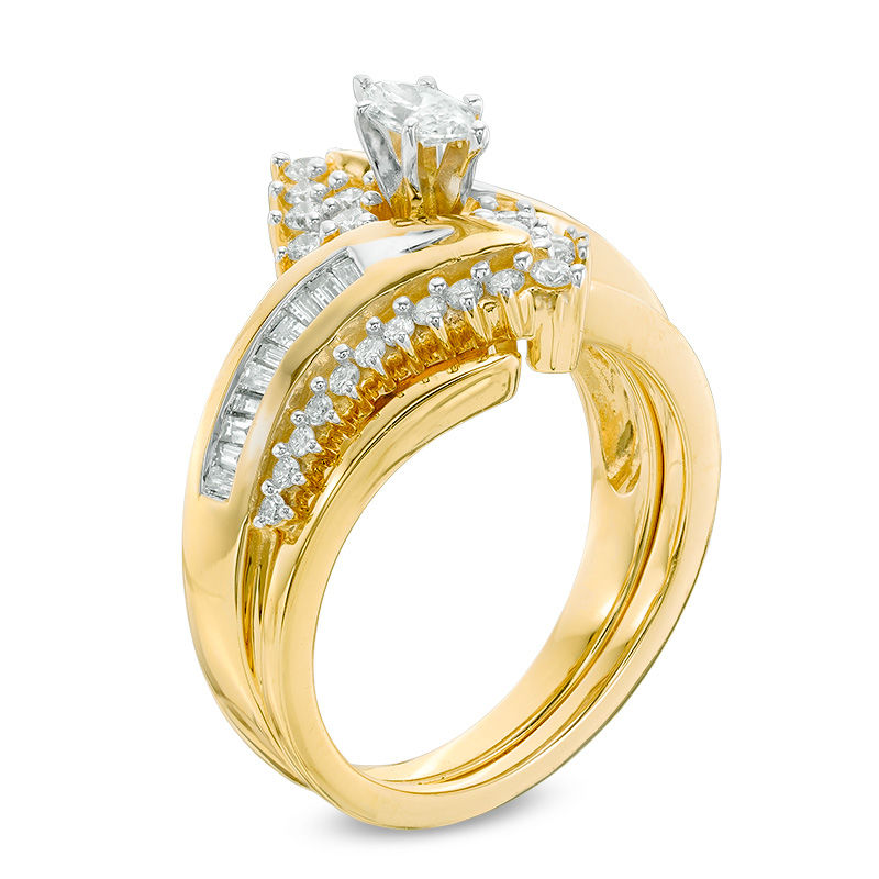 3/4 CT. T.W. Marquise Diamond Bypass Bridal Set in 14K Gold