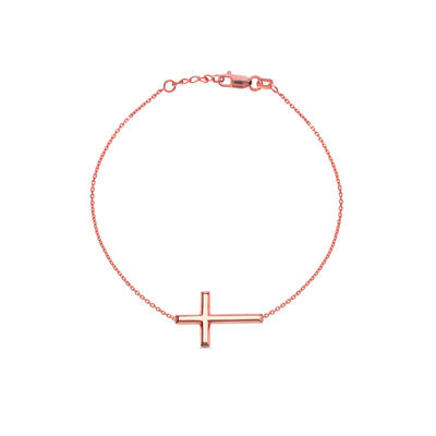 Small Sideways Cross Bracelet In 14k Rose Gold 7 5 View Small Sideways Cross Bracelet In 14k Rose Gold 7 5 View