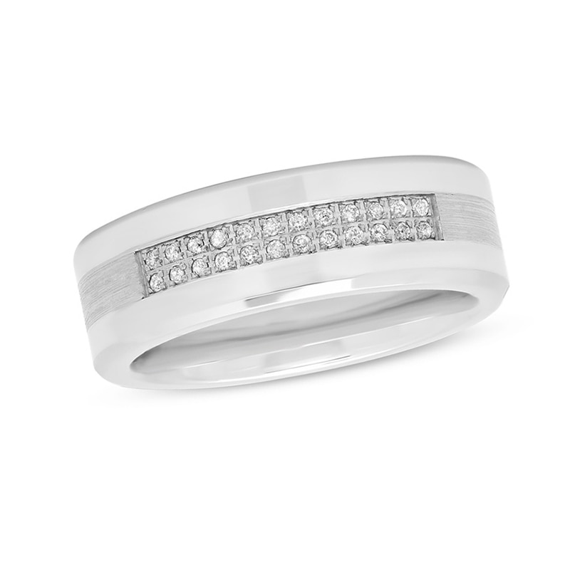 Main Image 1 of 1/8 CT. T.W. Diamond Two Row Wedding Band in Stainless Steel and Cobalt - Size 10
