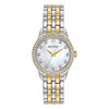 Thumbnail Image 1 of Ladies' Bulova Crystal Accent Two-Tone Watch with Mother-of-Pearl Dial and Heart Pendant Box Set (Model: 98X113)