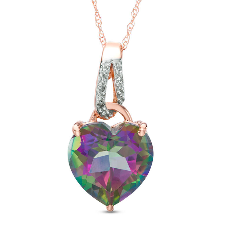 12.0mm Heart-Shaped Mystic Fire® Topaz and Diamond Accent Loop Pendant in 10K Rose Gold