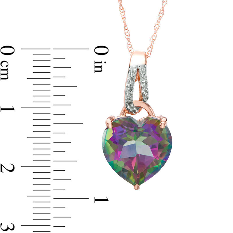 Main Image 2 of 12.0mm Heart-Shaped Mystic Fire® Topaz and Diamond Accent Loop Pendant in 10K Rose Gold