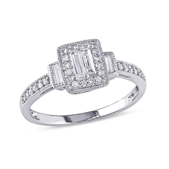 1 4 Ct T W Composite Baguette Diamond Rectangle Frame Engagement T W Composite Baguette Diamond Rectangle Frame Engagement Ring In 10k White