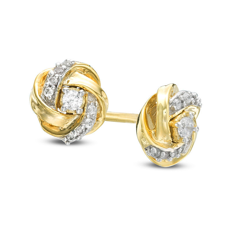 1/8 CT. T.W. Diamond Love Knot Stud Earrings in 10K Gold