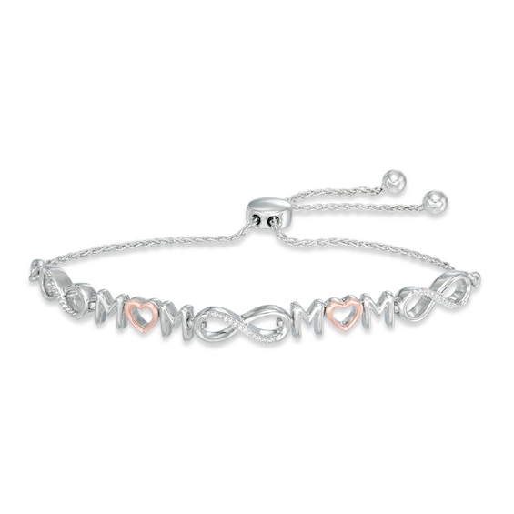 Diamond Accent Infinity Mom Bolo Bracelet in Sterling Silver and 10K Rose Gold - 9.5"