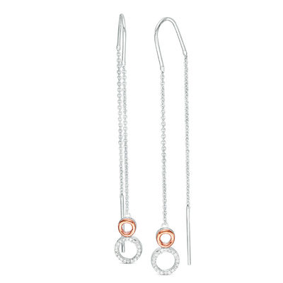 Rose Gold Drop Earrings-Chain Earrings-Threaders Earrings-Gifts for her-Silver Chain Drop Earrings-Rose Gold Circle-Contemporary earrings