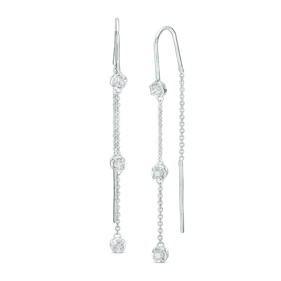 Diamond Accent Three Stone Station and Chain Drop Earrings in 