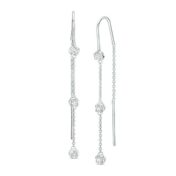 1/4 CT. T.w. Diamond Three Stone Threader Earrings in 10K White Gold