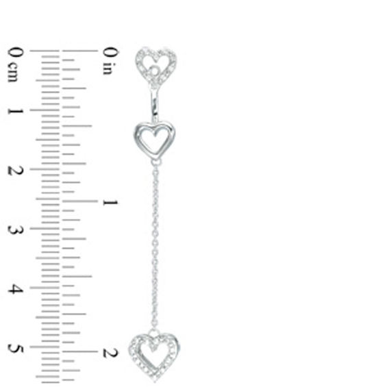 1/8 CT. T.w. Diamond Three Heart Front/Back Earrings in Sterling Silver
