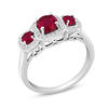 Thumbnail Image 1 of Ruby and 1/5 CT. T.W. Diamond Vintage-Style Three Stone Engagement Ring in 14K White Gold
