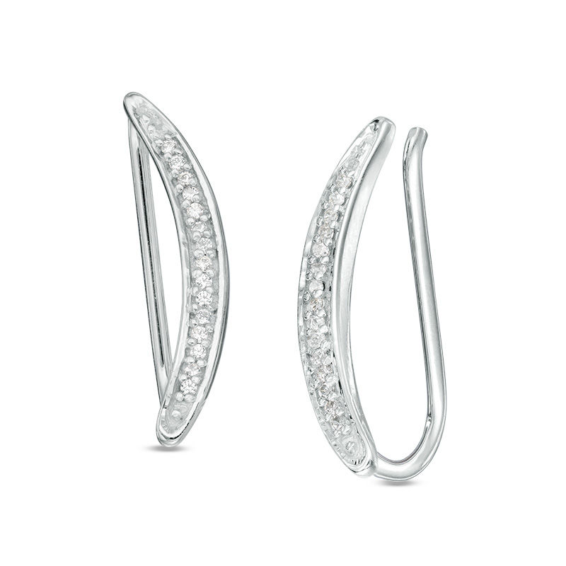 Diamond Accent Curved Crawler Earrings in Sterling Silver