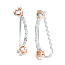 1/10 CT. T.W. Diamond Side Hearts Curved Crawler Earrings in Sterling Silver and 10K Rose Gold