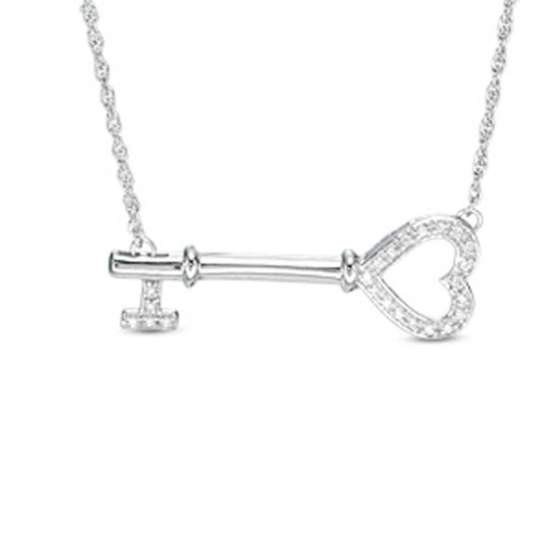 1/10 CT. T.W. Diamond Sideways Heart Key Necklace in Sterling
