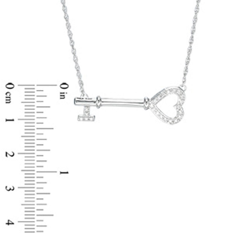 Main Image 2 of 1/10 CT. T.W. Diamond Sideways Heart Key Necklace in Sterling Silver