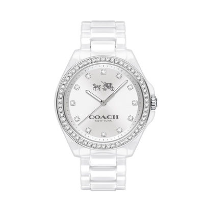 Ladies' Coach Tristen Crystal Accent White Ceramic Watch with Silver-Tone Dial (Model: 14502499) | Zales Ladies' Coach Tristen Crystal Accent White Ceramic Watch with Silver-Tone Dial (Model: 14502499) | Zales