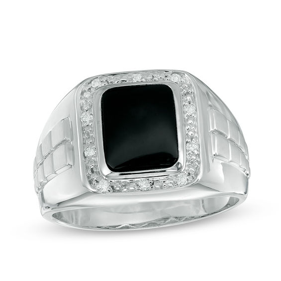Rectangular Onyx and 1/10 CT. T.w. Diamond Ring in 10K White Gold