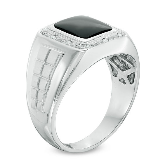 Rectangular Onyx and 1/10 CT. T.w. Diamond Ring in 10K White Gold