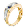 Thumbnail Image 1 of Men's Blue Sapphire and 1/3 CT. Diamond Three-Stone Ring in 10K Gold