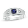 Thumbnail Image 0 of Men's 5.0mm Cushion-Cut Lab-Created Blue Sapphire and Diamond Accent Ring in 10K White Gold