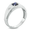 Thumbnail Image 1 of Men's 5.0mm Cushion-Cut Lab-Created Blue Sapphire and Diamond Accent Ring in 10K White Gold