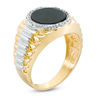 Thumbnail Image 1 of Men's Onyx and Diamond Accent Frame Stepped Shank Signet Style Ring in 10K Two-Tone Gold