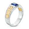 Thumbnail Image 1 of Men's Octagonal Lab-Created Blue Sapphire Band in 10K Two-Tone Gold