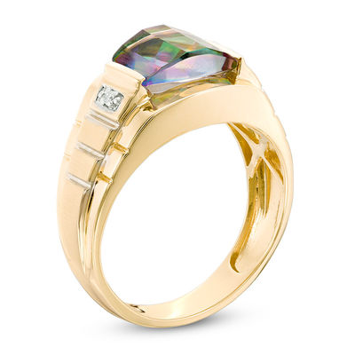 Men s Barrel Cut Mystic Fire Topaz and Diamond Accent Textured