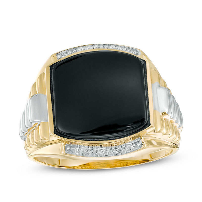 Men's 13.0mm Cushion-Cut Onyx Stepped Shank Ring in 10K Two-Tone Gold