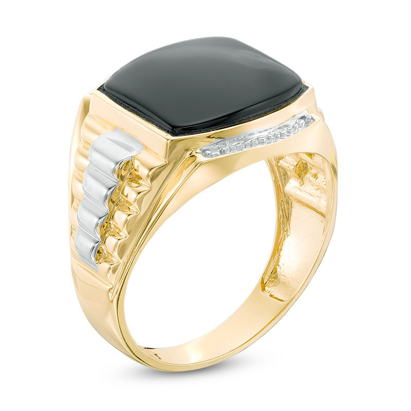 Men's 13.0mm Cushion-Cut Onyx Stepped Shank Ring in 10K Two-Tone Gold