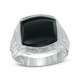 13.0mm Cushion-Shaped Onyx Stepped Shank Ring in 10K White Gold