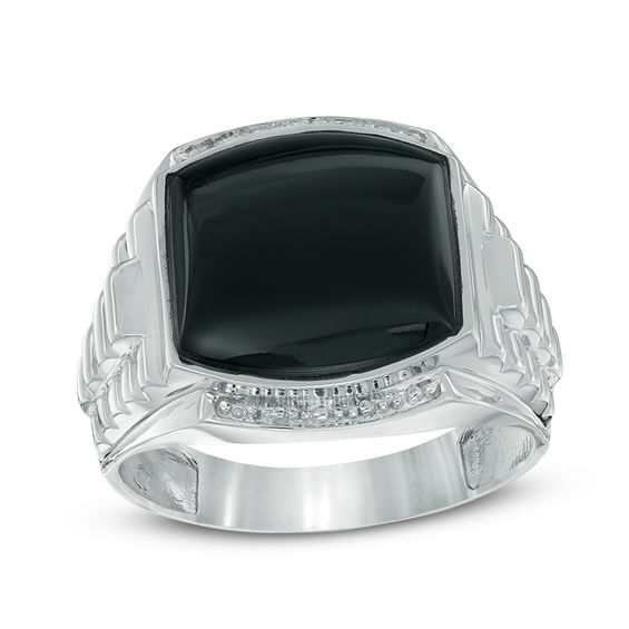 13.0mm Cushion-Shaped Onyx Stepped Shank Ring in 10K White Gold