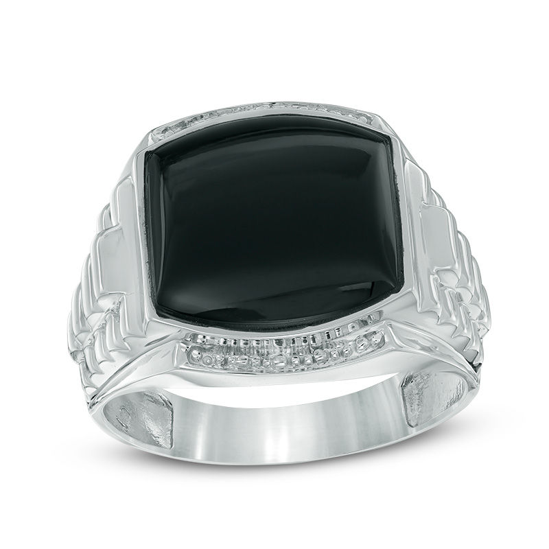 Main Image 1 of 13.0mm Cushion-Shaped Onyx Stepped Shank Ring in 10K White Gold