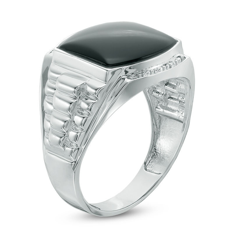 Main Image 2 of 13.0mm Cushion-Shaped Onyx Stepped Shank Ring in 10K White Gold