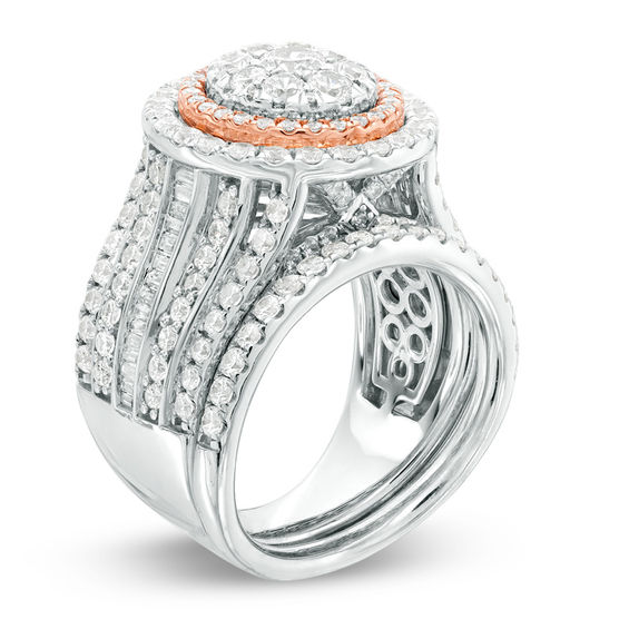 3 CT. T.w. Composite Diamond Frame Multi-Row Bridal Set in 14K Two-Tone Gold