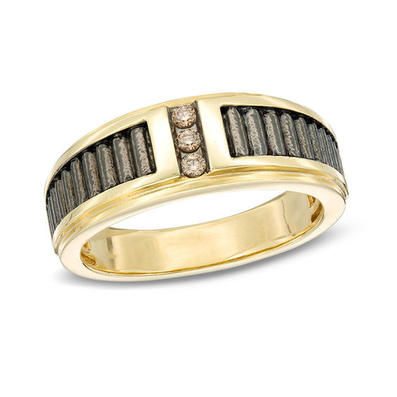 1/10 CT. T.w. Champagne Diamond Three Stone Band in 10K Gold with Black Rhodium