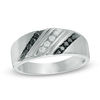 Thumbnail Image 1 of 1/4 CT. T.W. Enhanced Black and White Diamond Triple Slant Satin Band in 10K White Gold