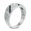 Thumbnail Image 2 of 1/4 CT. T.W. Enhanced Black and White Diamond Triple Slant Satin Band in 10K White Gold